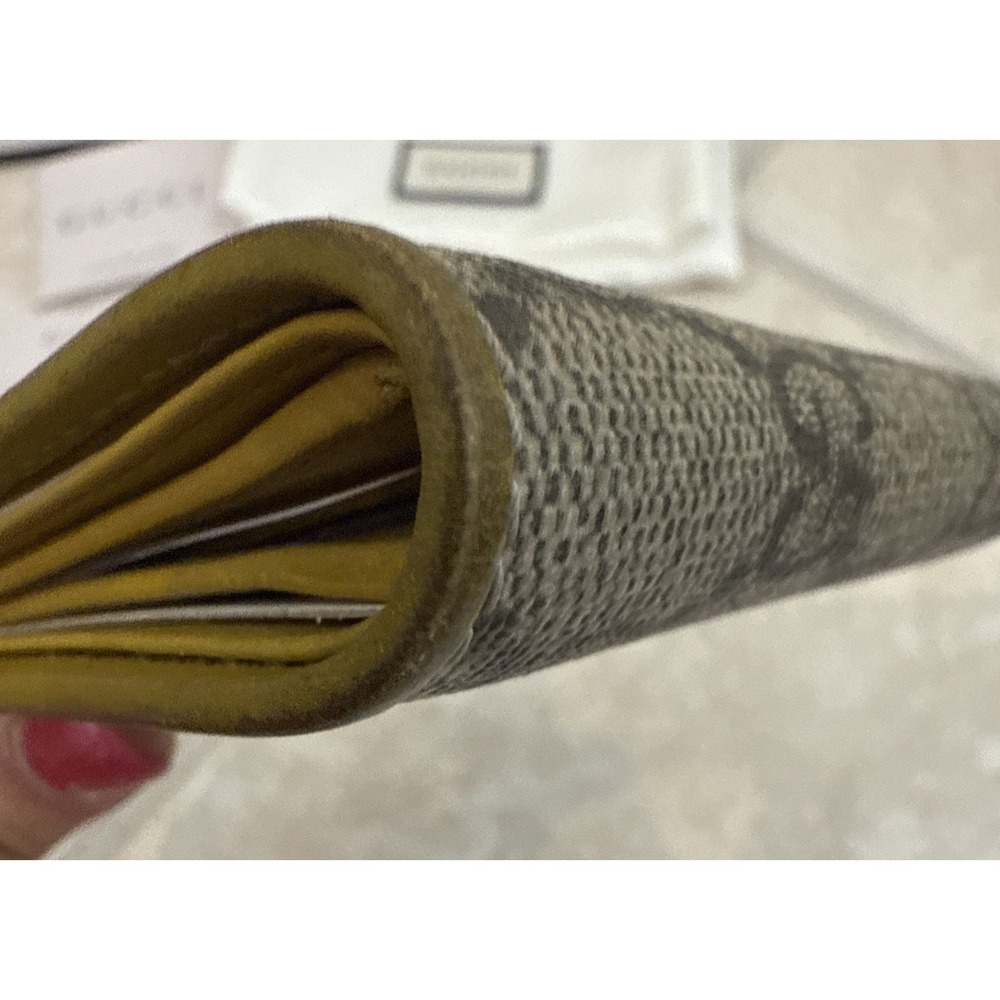 Gucci Men Wallet GG Mustard Yellow Leather‎ Inside Signature Canvas Box Bag Card - Picture 4 of 16